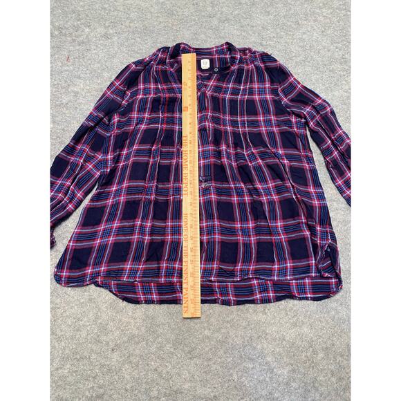 GAP Women’s Plaid Peasant Blouse Small Navy Red Blue Long Sleeve Lightweight - Picture 6 of 8